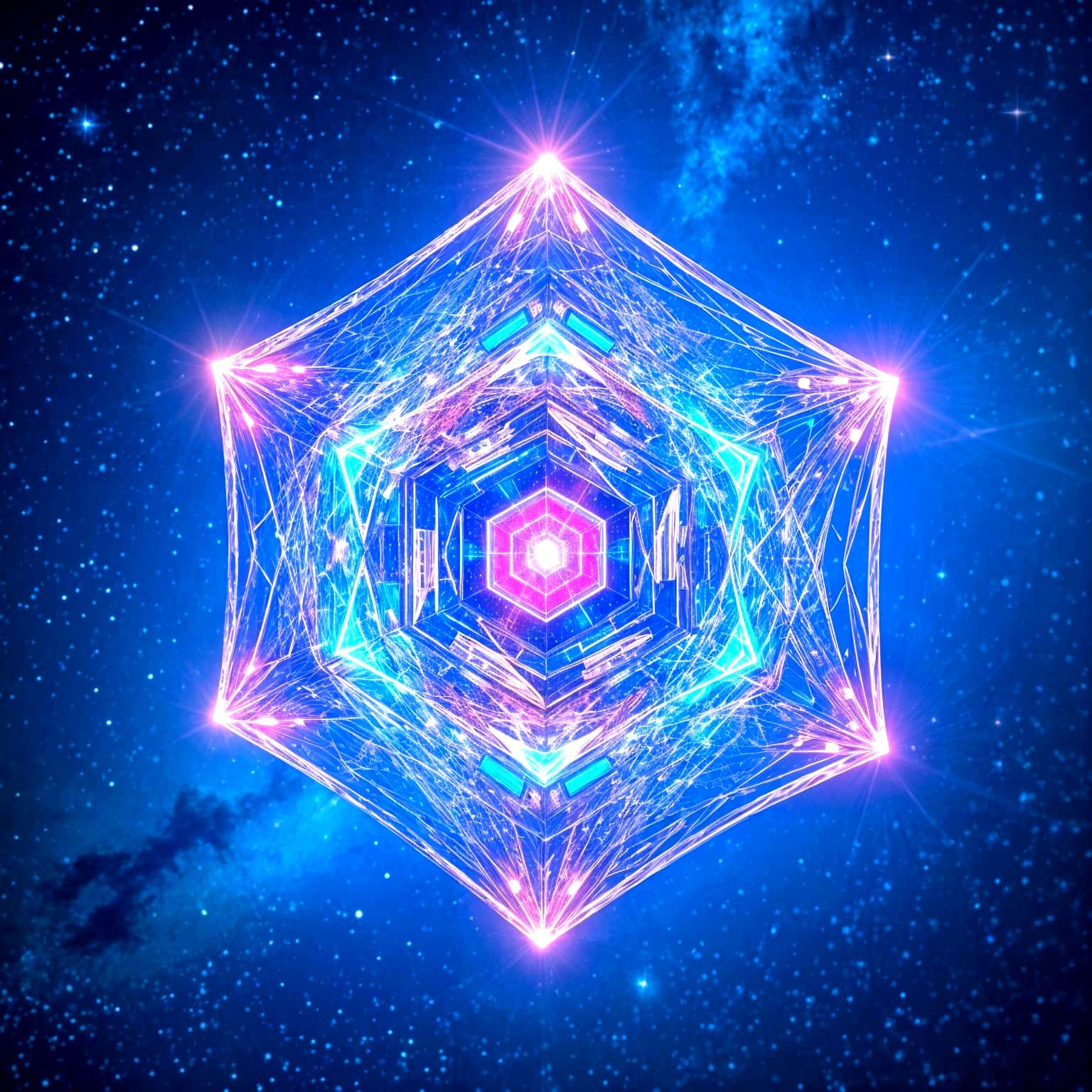 Vibrant Cosmic Tesseract Illuminates Starry Night