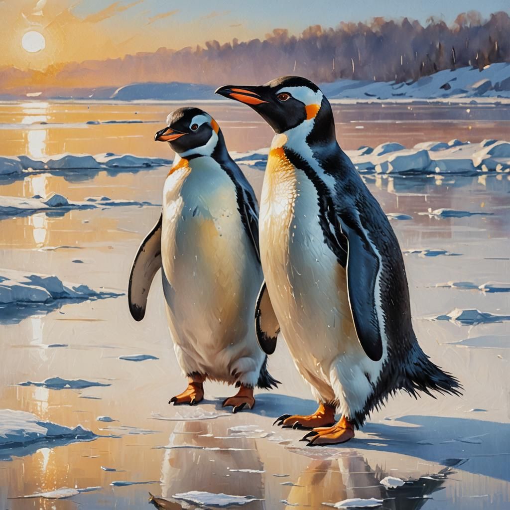 Penguin Portrait in Oil Painting Style