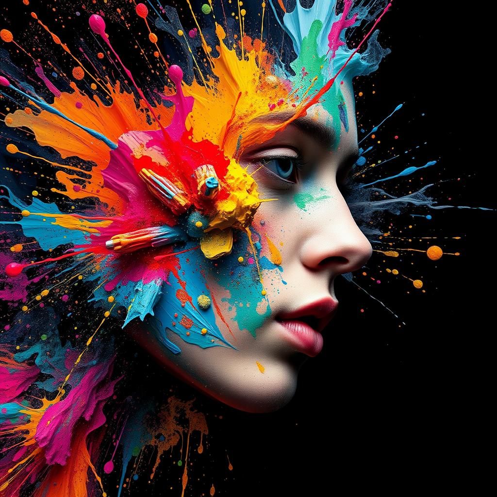 Colorful Atomic Explosion in Impasto Splash Art