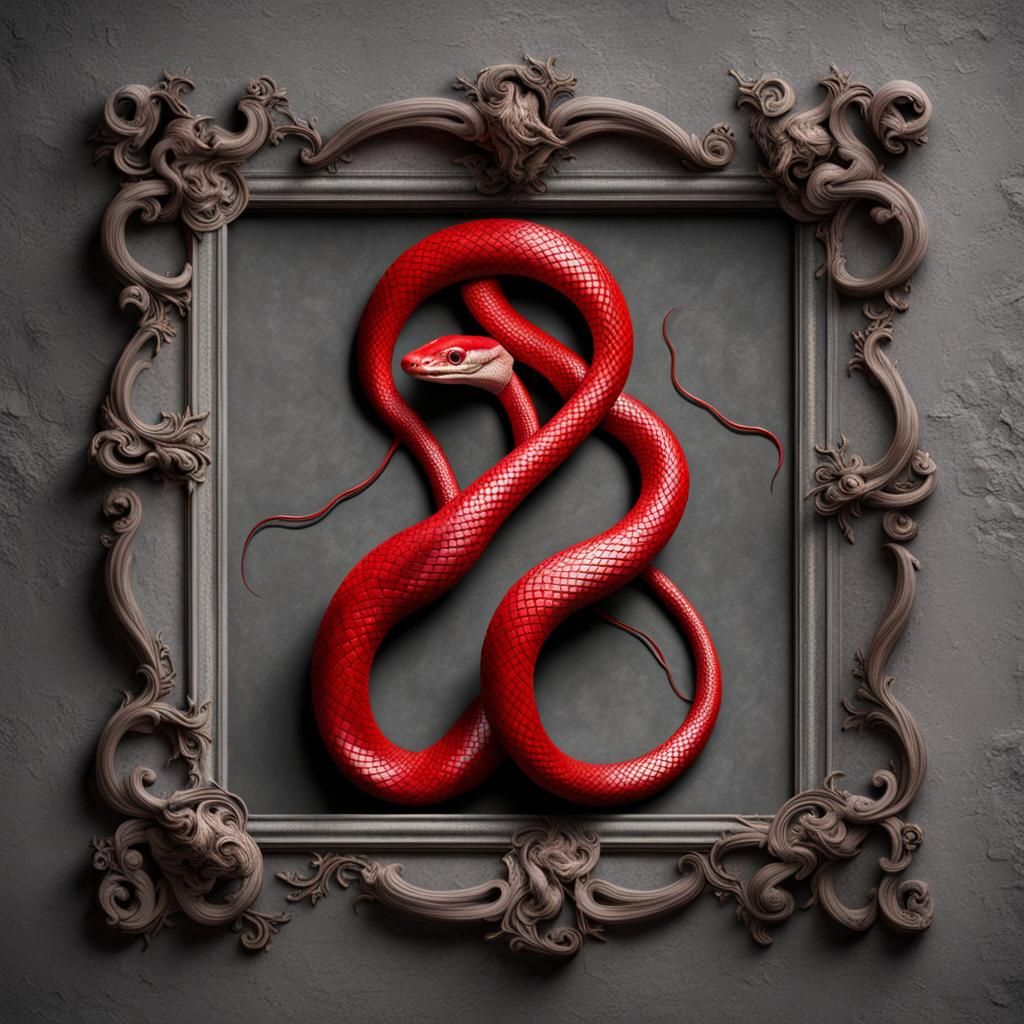 Intertwined Red Snakes on Baroque Frame