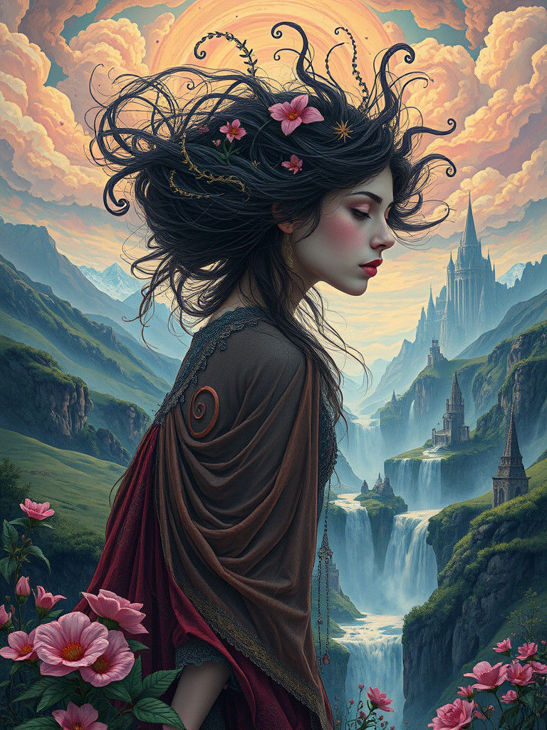 Ethereal Woman in Surreal Landscape, Dreamlike Art