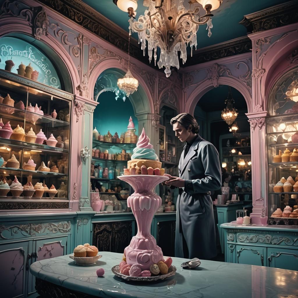 Surreal Dessert Parlor with Icy Pastel Sundae
