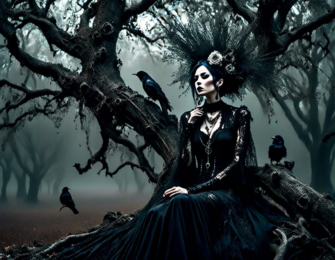 goth woman with birds