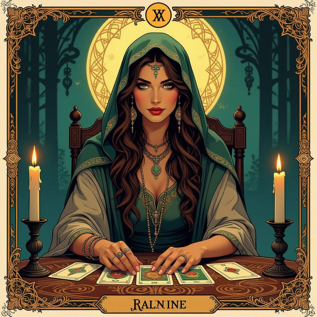 Mystical Tarot Card Reader in Art Nouveau Style