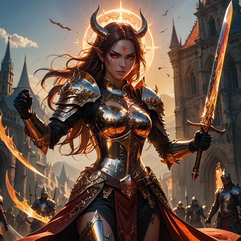 Demonic Girl with Sword: Vibrant and Detailed