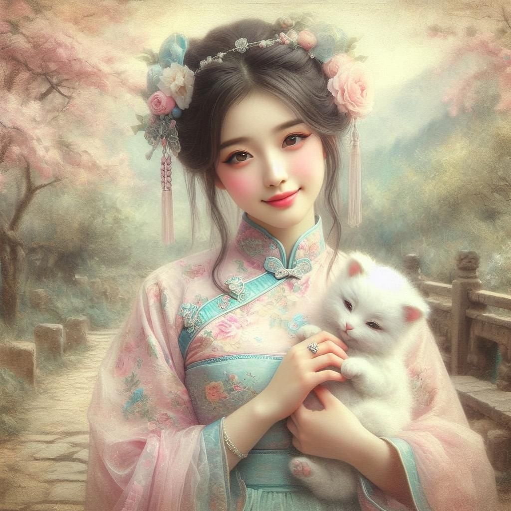 Ethereal Asian Princess Portrait in Oil Paint