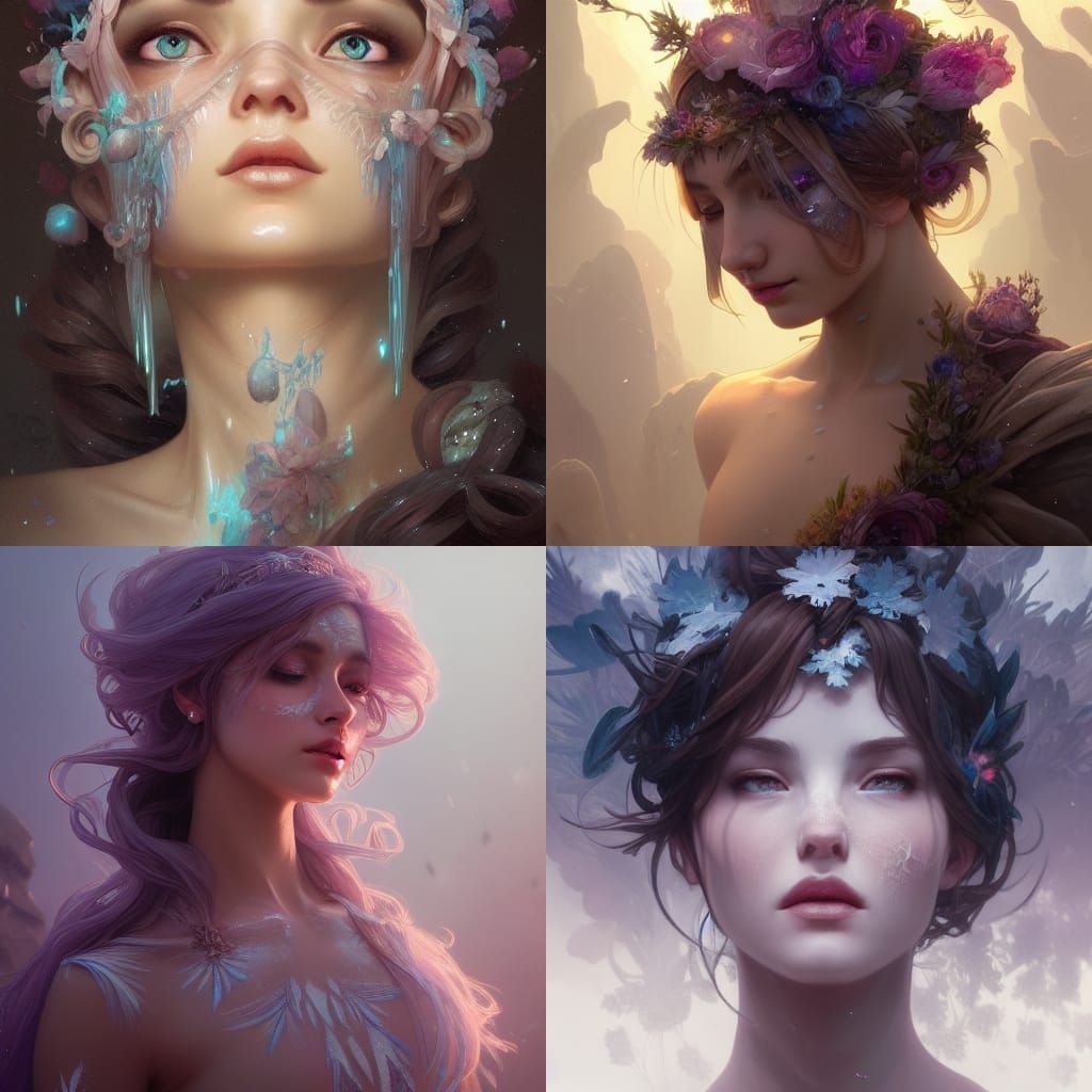 Goddess in Frozen Flowers: Hyperdetailed Portrait