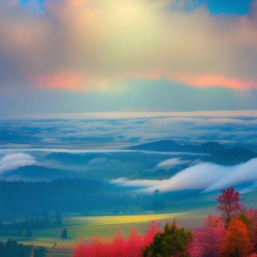 Colorful Sky Over Fantasy Landscape, Matte Painting