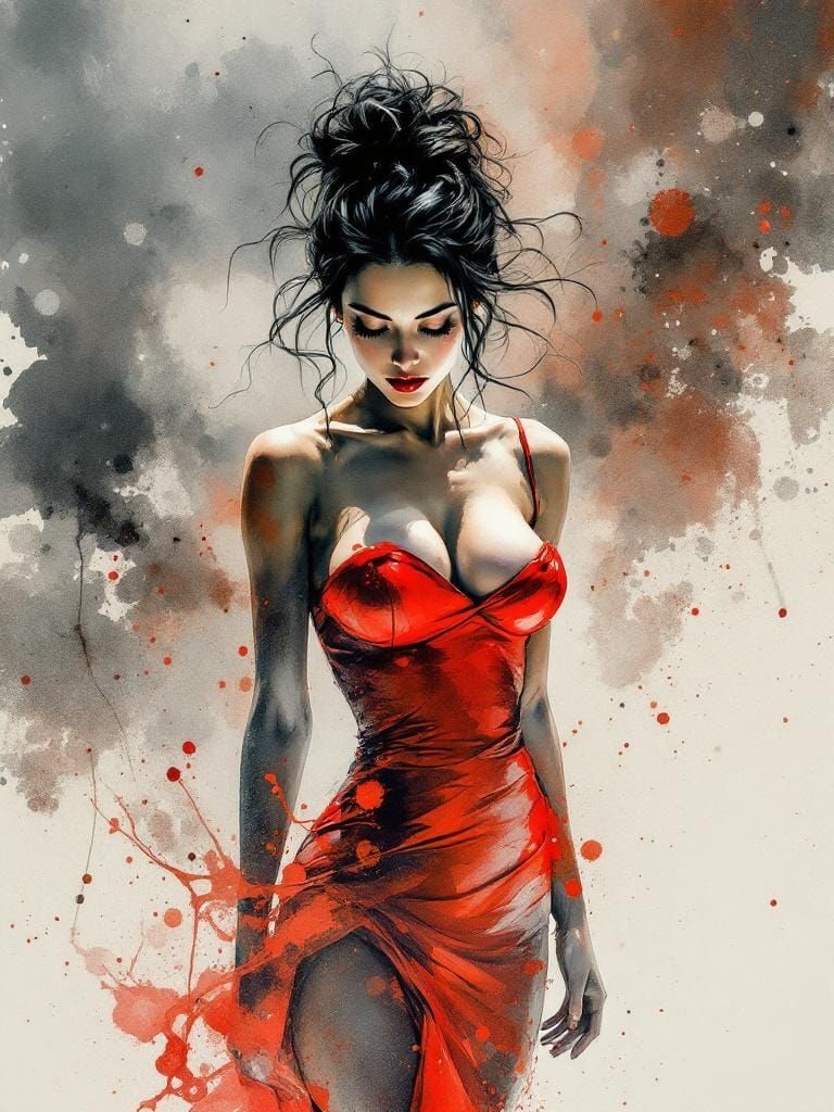 Cuban Pin-Up in Surreal Watercolor Style