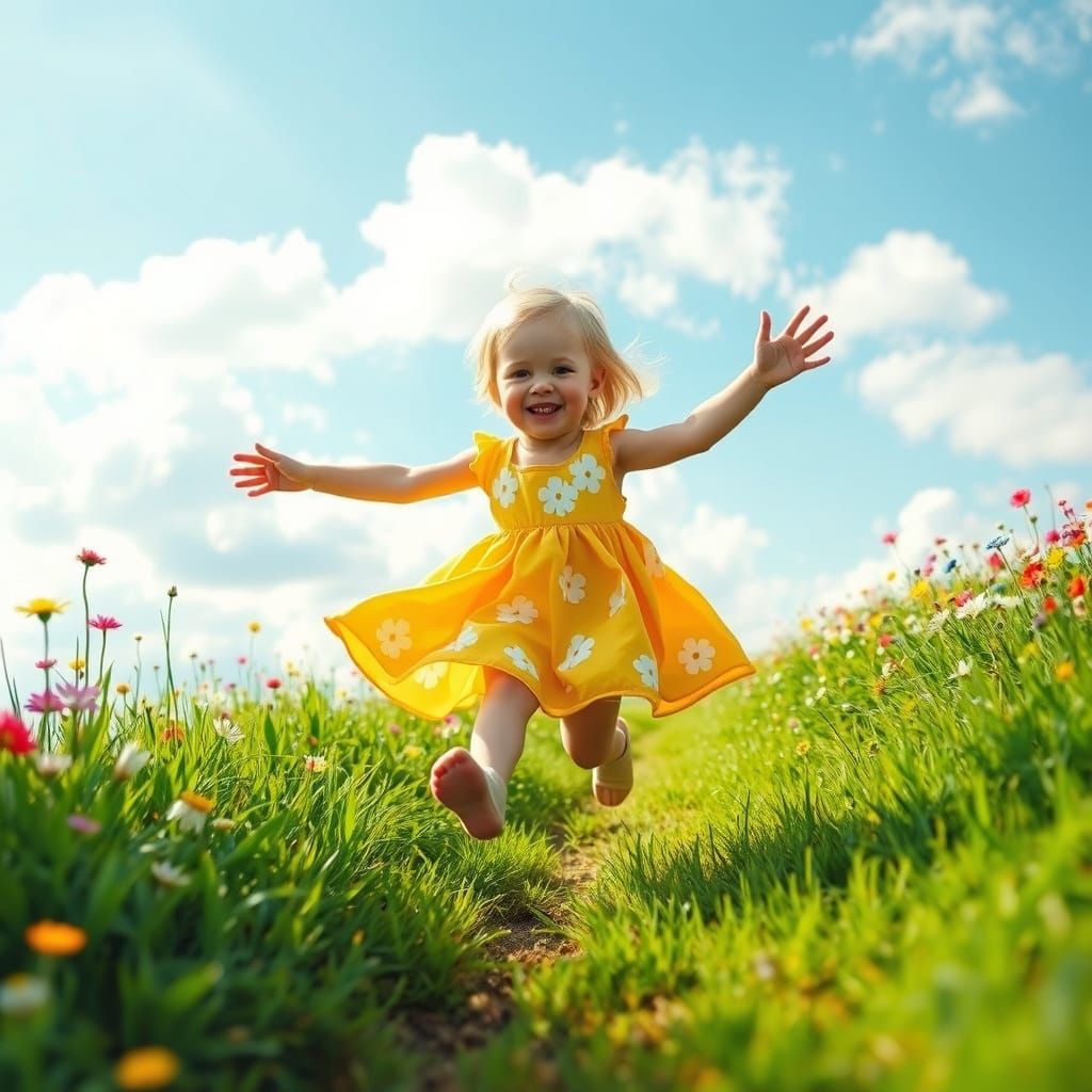 Joyful Springtime Child in Vibrant Motion
