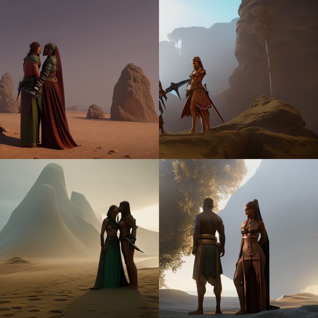 Fantasy Warriors Kiss in Detailed Digital Painting