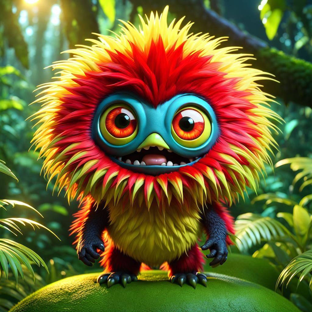 Chibi Monster Lemon in Jungle: 3D Render