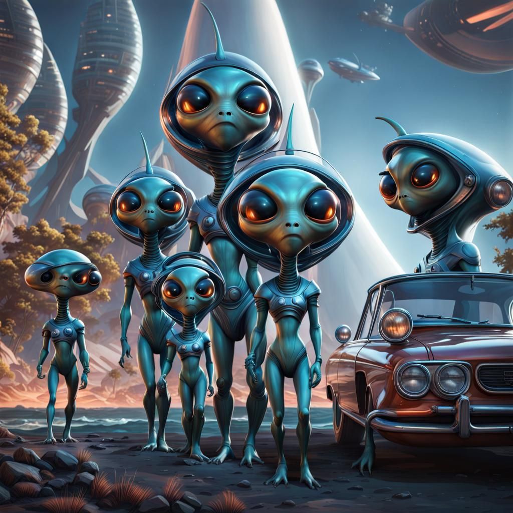 Alien Cartoon Characters in Surreal Maximalist Style