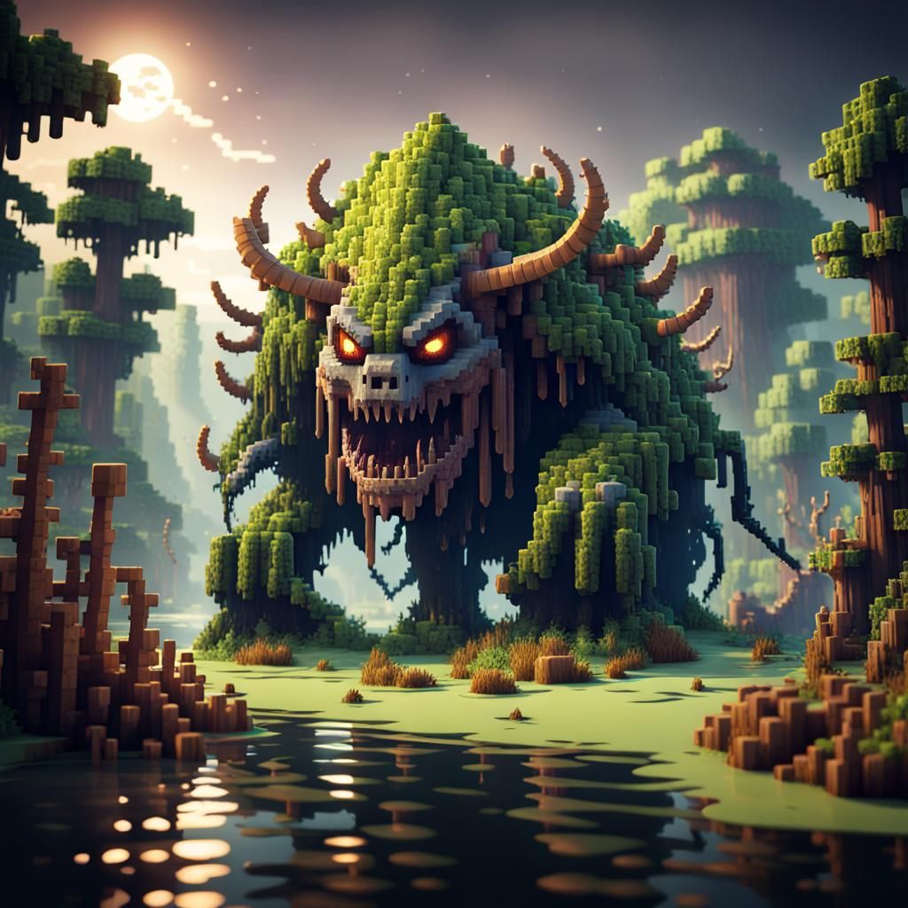 Minecraft Pixel Swamp Beast Detailed Matte Painting