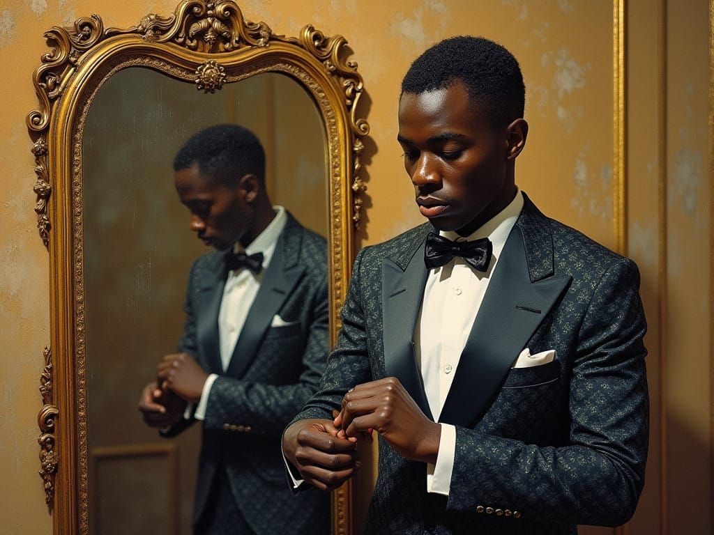 Elegant African Gentleman in Pointillist Reflection