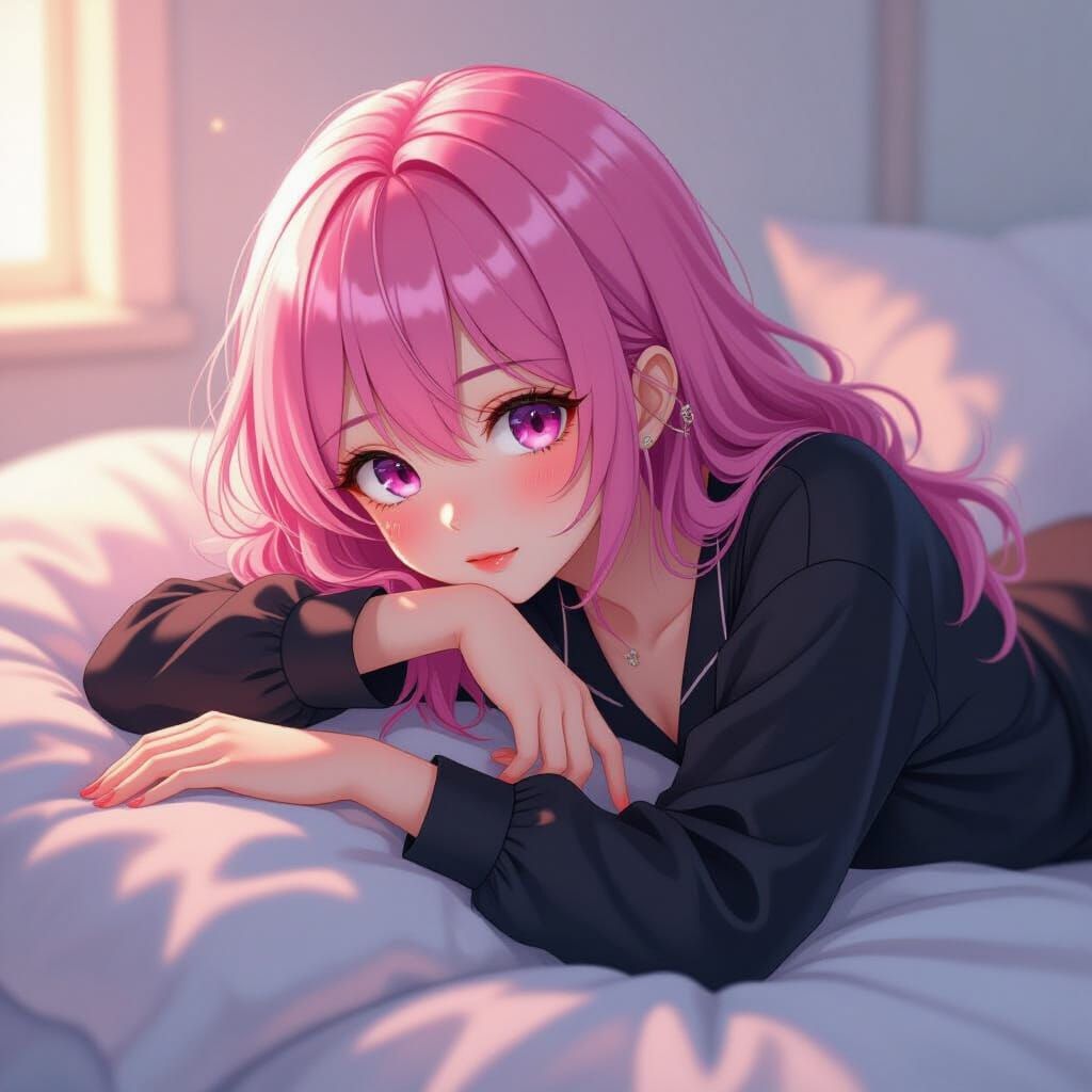 Dreamy Anime Girl with Pink Hair in 3D Style