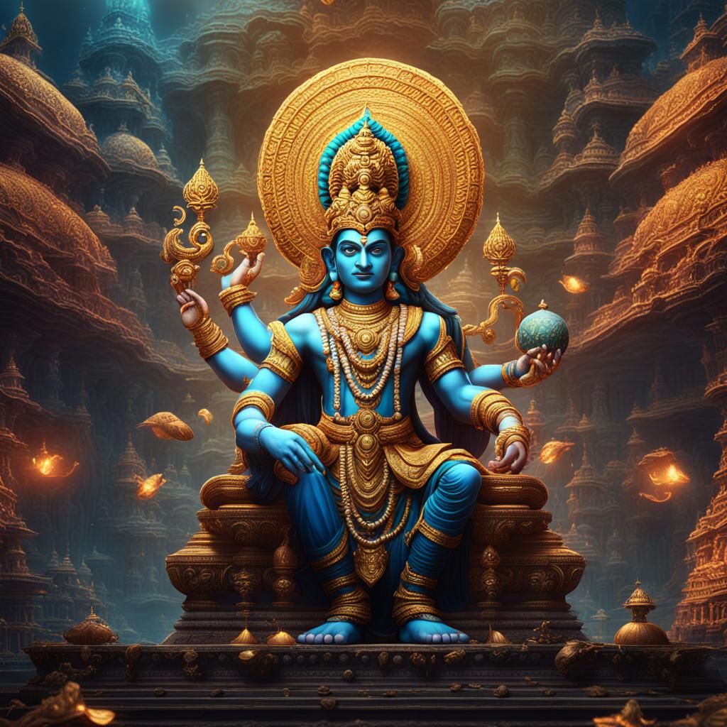 Lord Vishnu Detailed Matte Painting in 8K