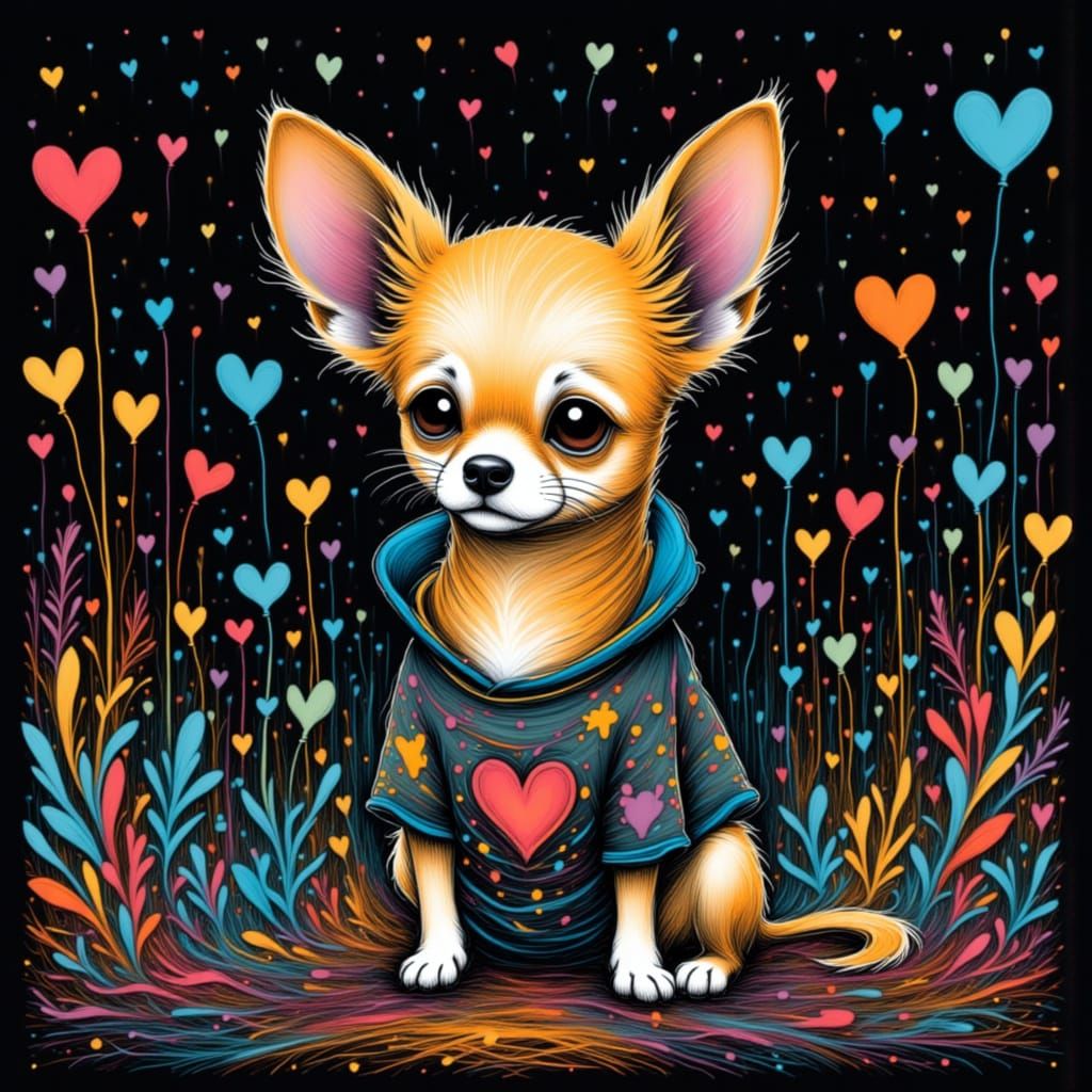 Blonde Chihuahua in Band T-Shirt at Heavy Metal Concert