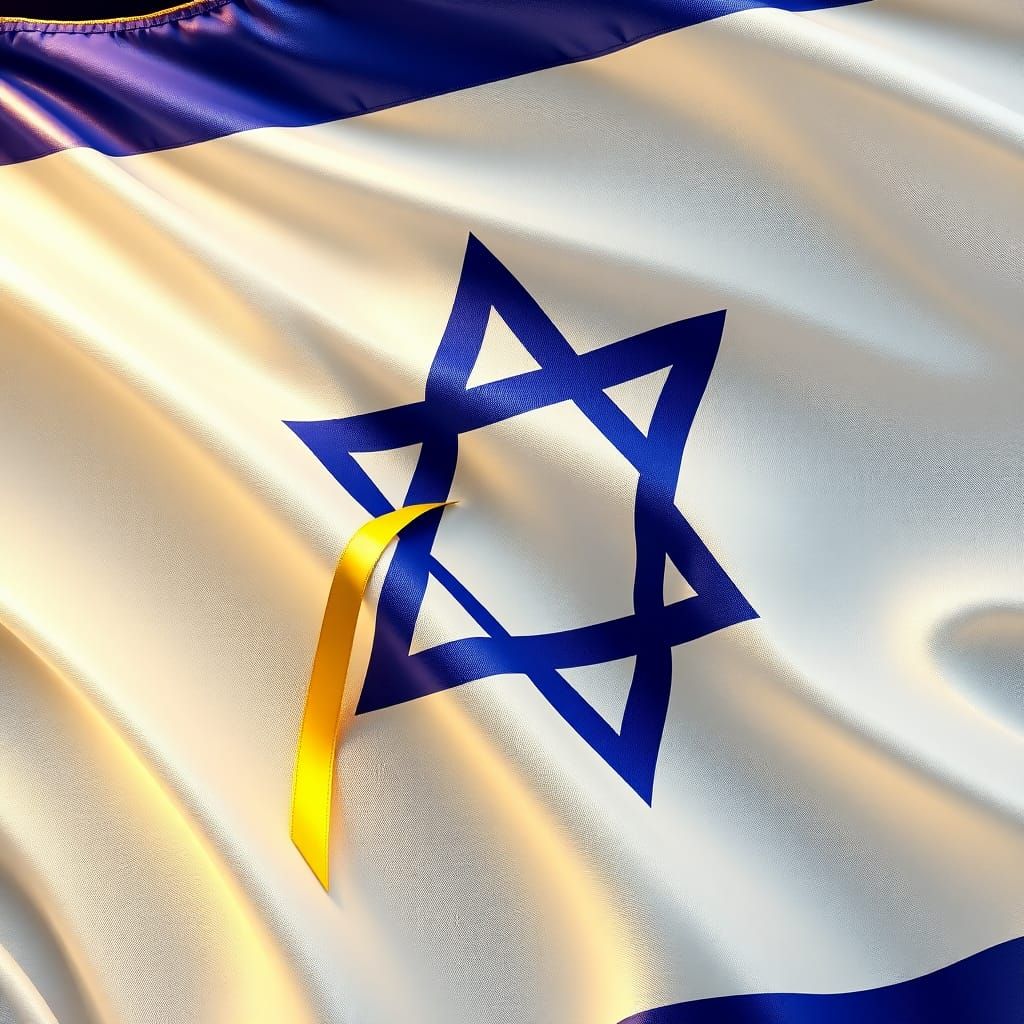 Israeli Flag with Yellow Ribbon in Fantasy Style