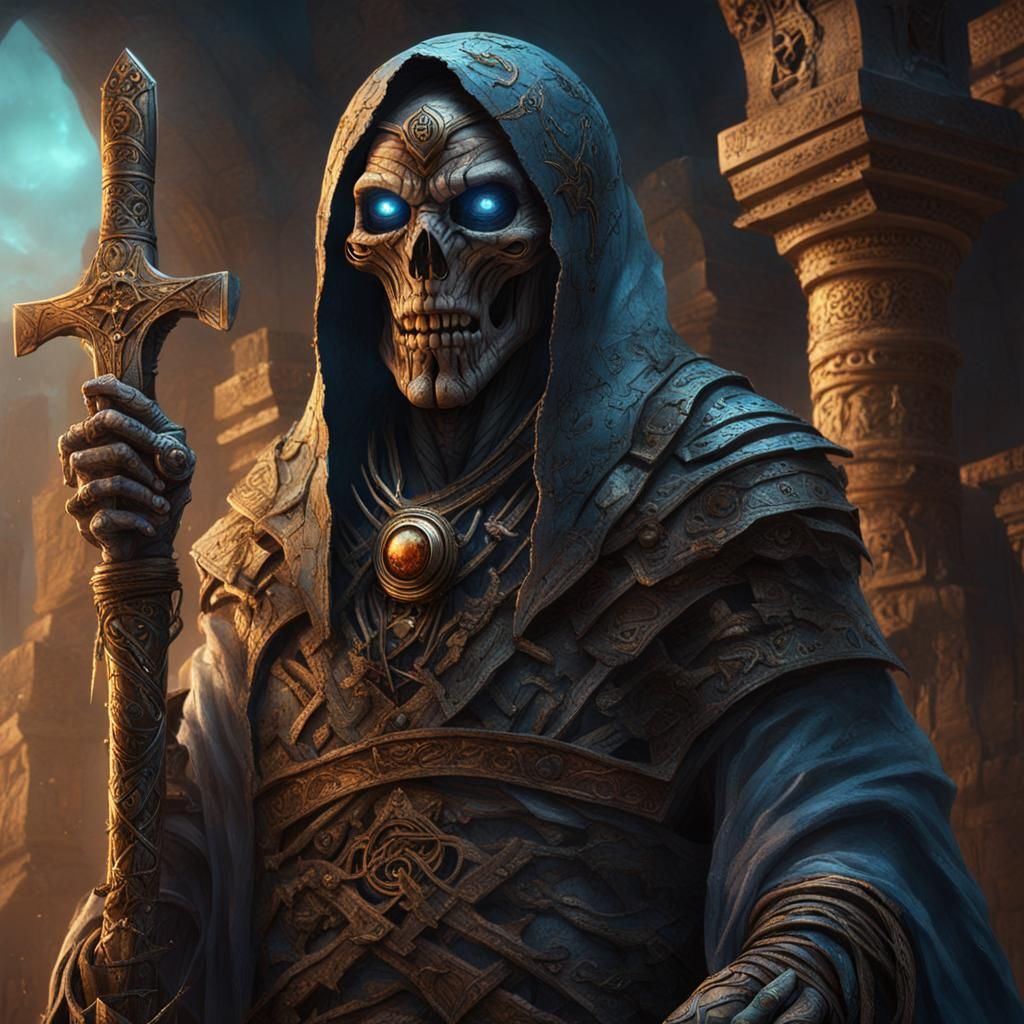 Mummy Sorcerer in Ancient Tomb, Fantasy Concept Art