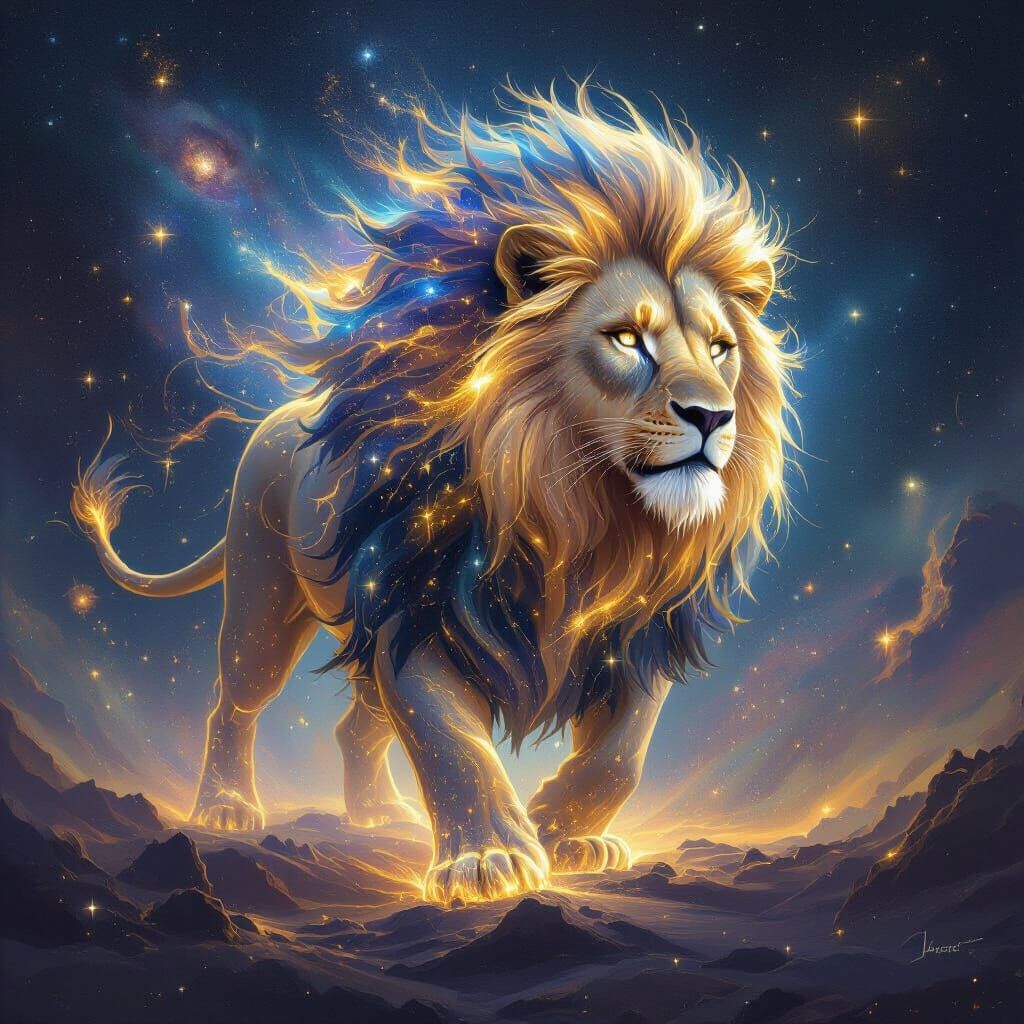 Starlight Lion in Cosmic Fantasy Art Style