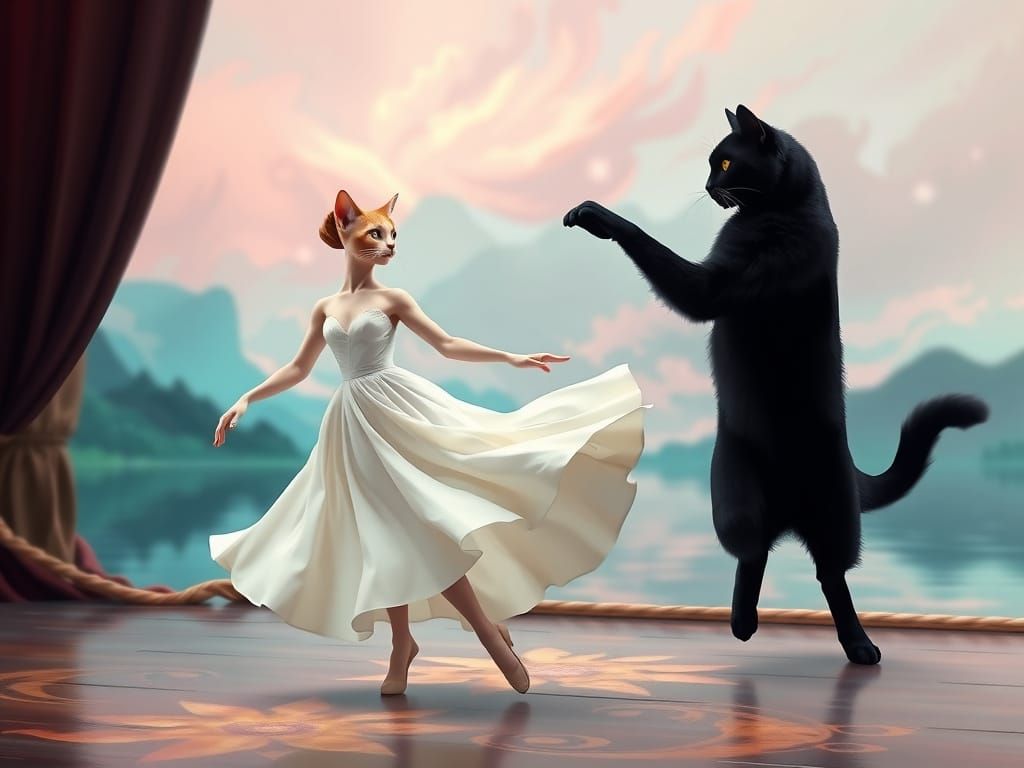 Ethereal Cat Ballerina Performs Delicate Pirouette as White ...
