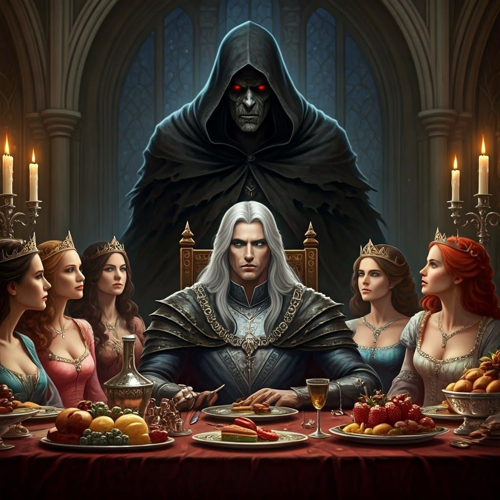 Regal Silver King Menaced by Dark Figure in Grand Feast Scen...