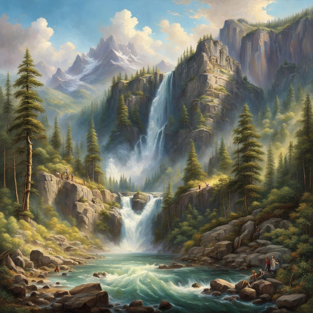 Resplendent Rocky Mountain Waterfall in Heavenly Light