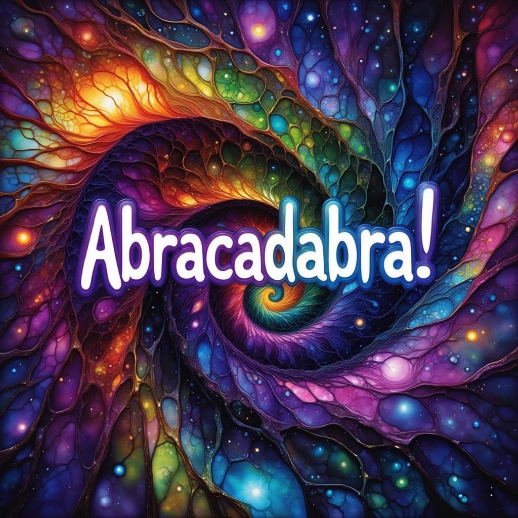 Rainbow Vortex with "Abracadabra!" Text