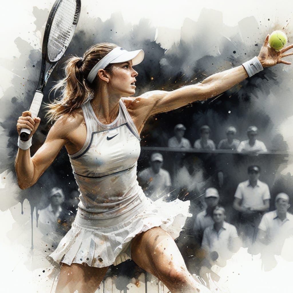 Watercolor Tennis Player Backhand at Wimbledon