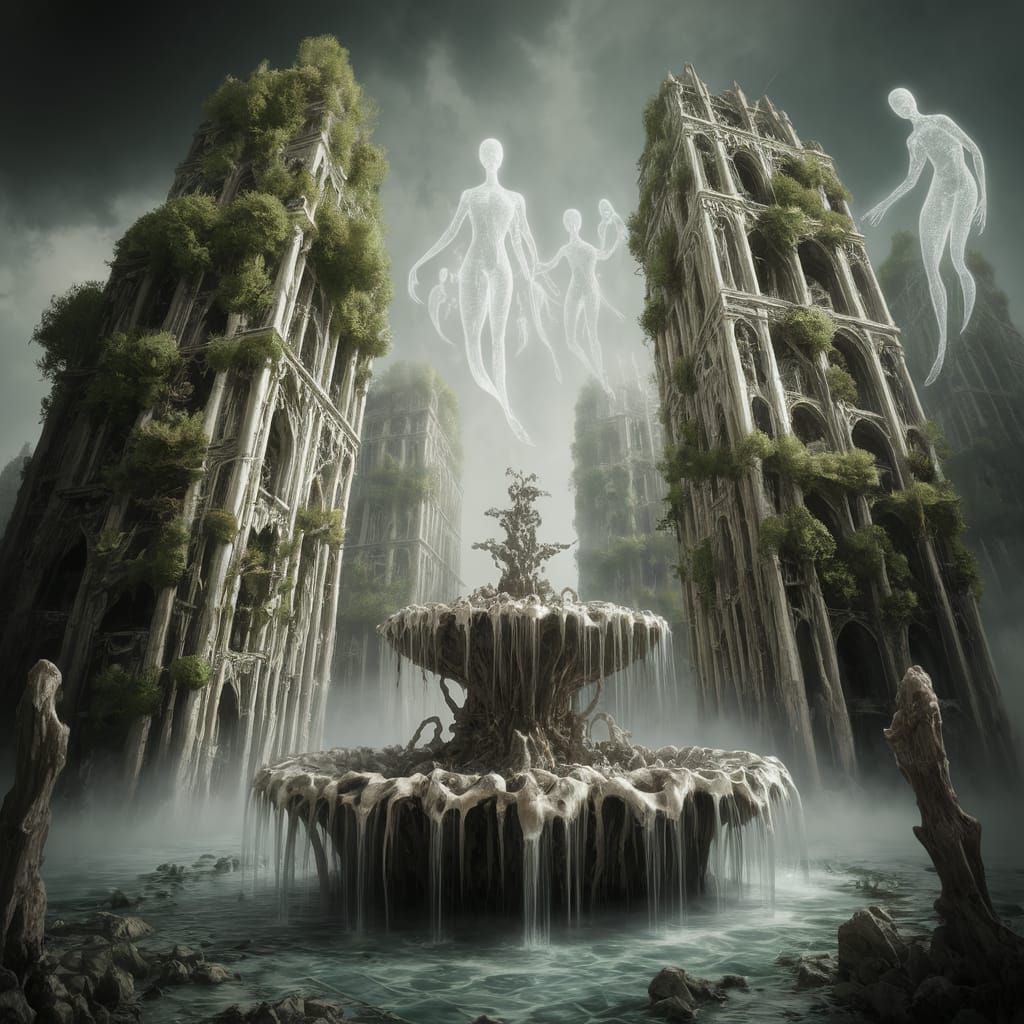 Macabre City of Bones with Ghostly Spirits