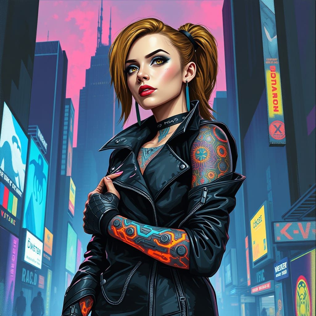 Cyberpunk Woman in Bold Gouache