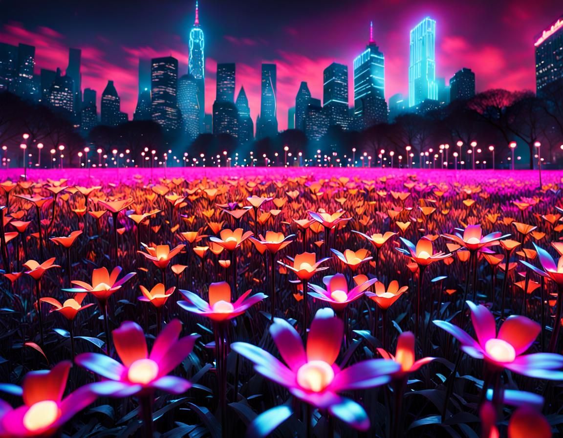 Cyberpunk Metal Flowers Bloom in Central Park