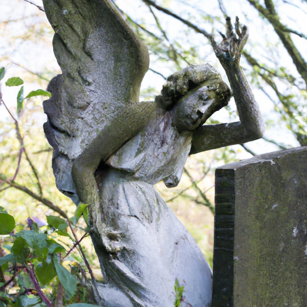 Evil Angel Escaping Grave in Cemetery