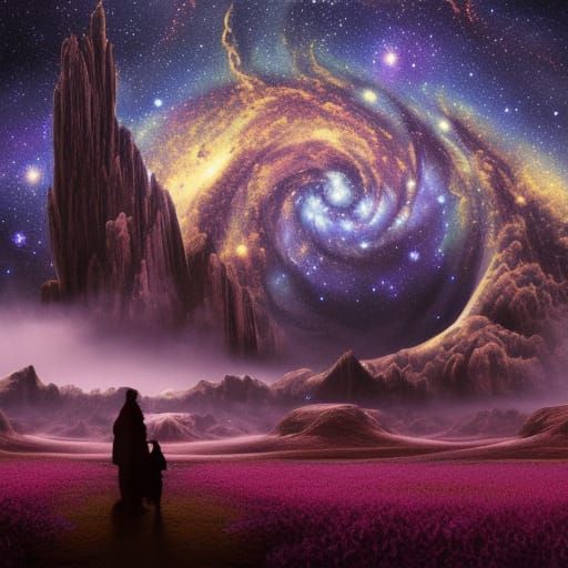 Dramatic Purple Starry Night Digital Painting