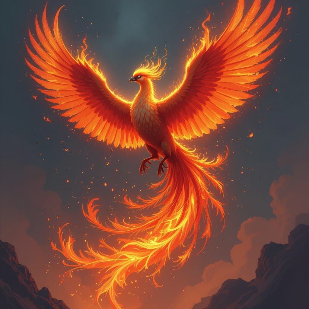 Fiery Phoenix Descent: Epic Fantasy Art