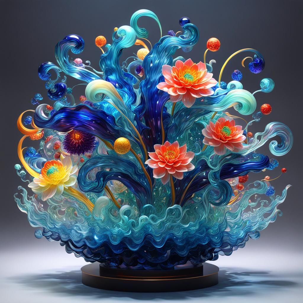 Vivid Chihuly-esque Glass Sculpture in Anime Style
