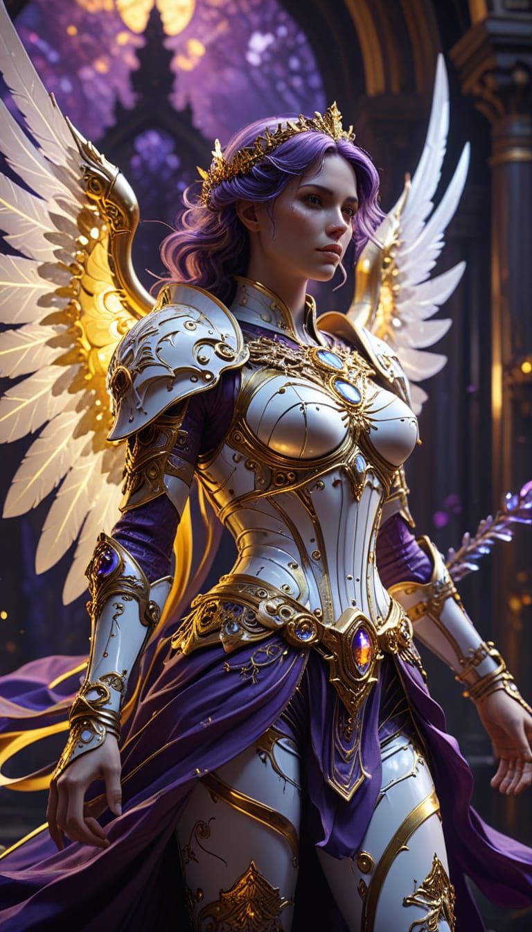 Surreal Archangel in Fractal Landscape with Mystical Light