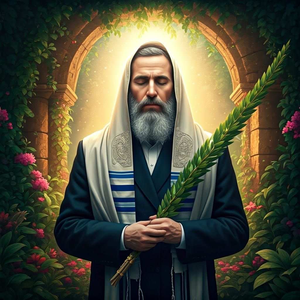 Ultra-Orthodox Man in Holy Light: Mystical Sukkot Scene