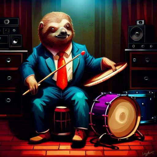 Sloth Rocker Drummer in 1950s Teddy Boy Style