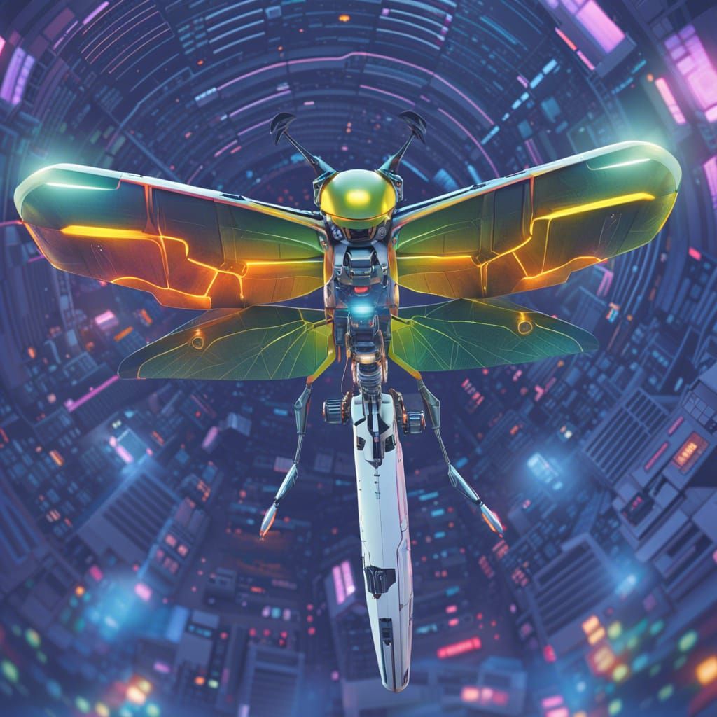 Cyberpunk Dragonfly Spaceship in Neon Galaxy