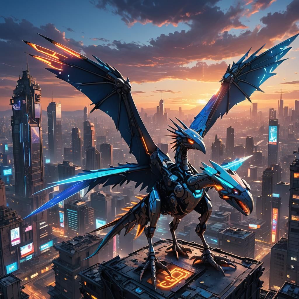 Cyborg Pterodactyl in Vibrant Anime Style