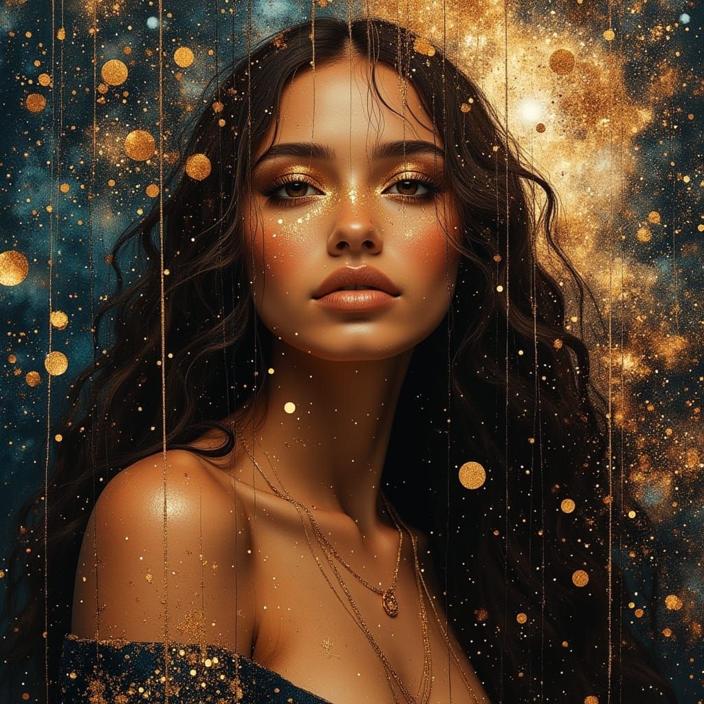 Celestial Woman with Crystal Crown in Divine Oil Painting St...