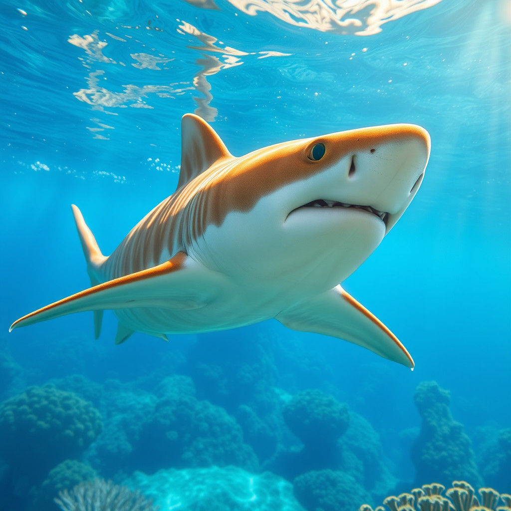 Ginger Tabby Shark Swimming in Tropical Ocean