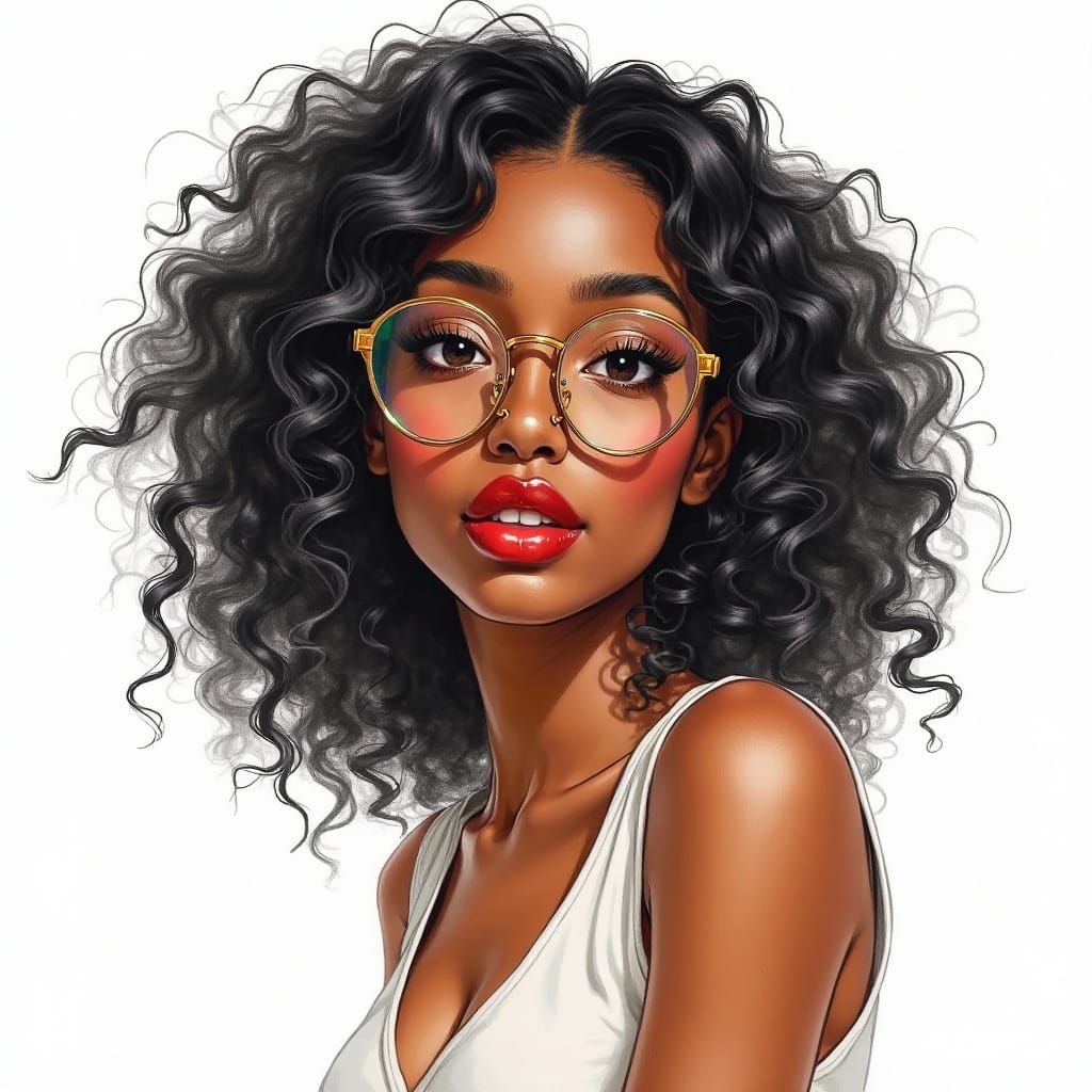 Watercolor Portrait of a Somali Woman with Curly Hair