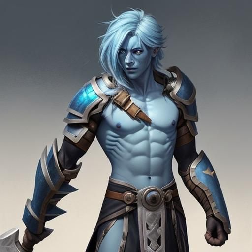 Armored Earth Genasi Warrior with Hammer and Shield
