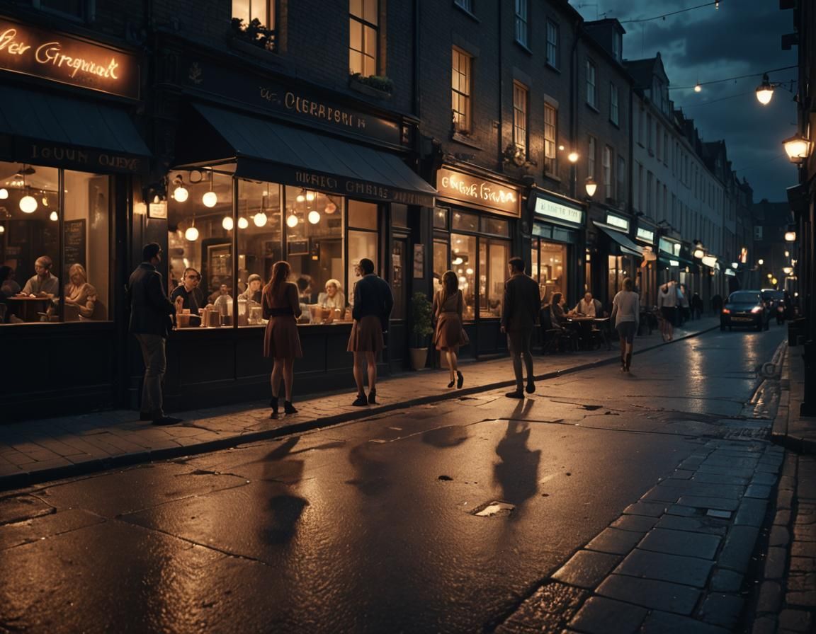 Deserted English Street Scene at Night as Digital Art