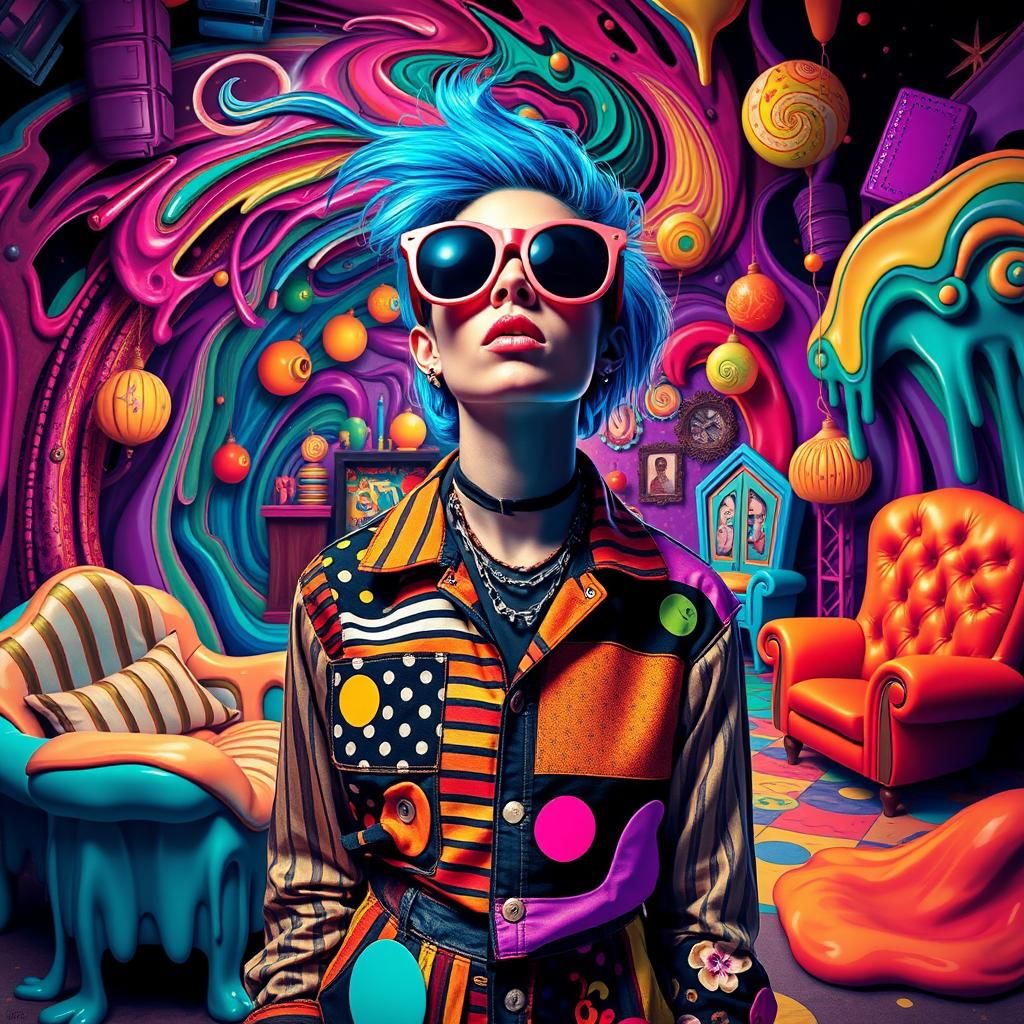 Surreal Melting World with Electric Blue Hair