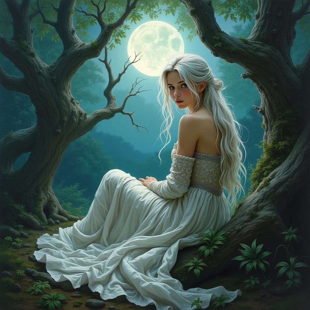Ethereal Portrait of Ciri in Moonlit Forest, Inspired by Wat...