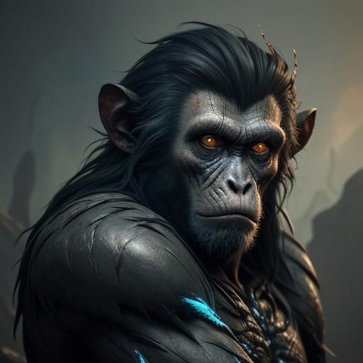 Flesh-Worn Macaque Concept Art in Matte Painting Style